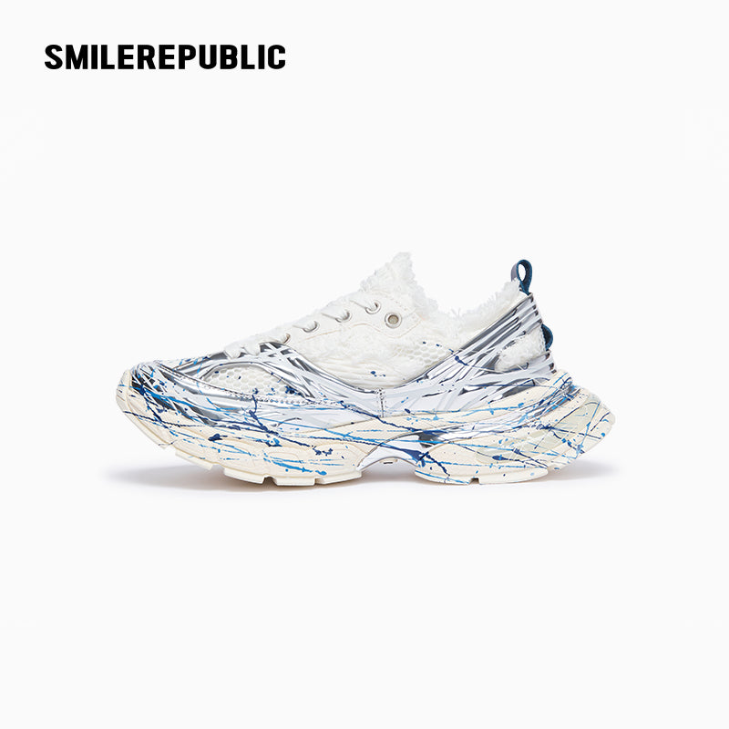 XXXS Skyline Ink Splash Silver Mesh Chunky Sneaker