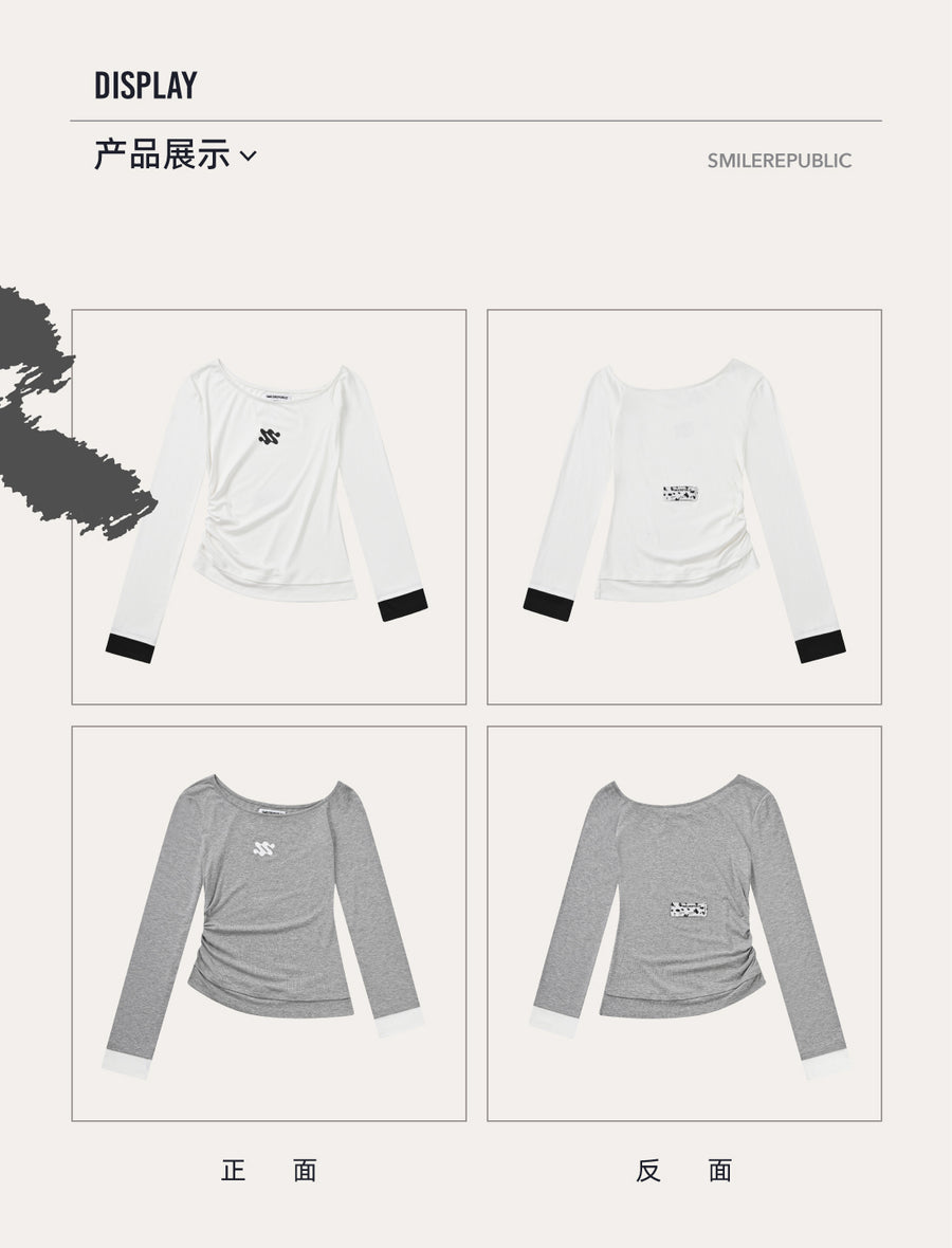 Gray One Shoulder Stretch Top with Viscose Blend Fabric for Women 详情图 4