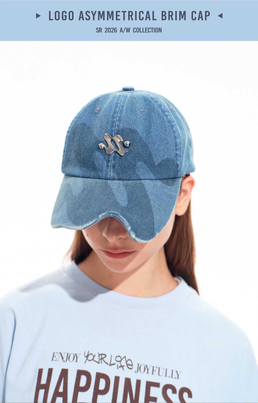 Light Blue Denim Baseball Cap with Metal Smile Logo Detail Adjustable Strap Unisex Hat 详情图 5