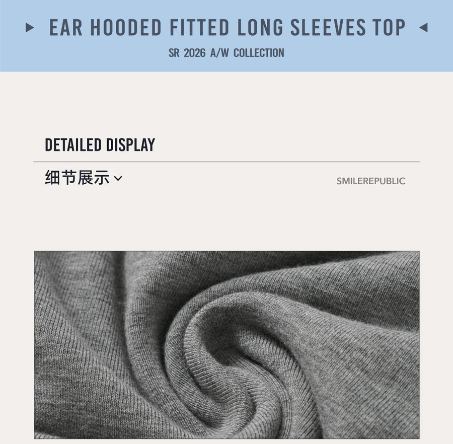 Gray Hooded Sweatshirt with 3D Ear Detail, Viscose Blend Pullover Hoodie for Women 详情图 10