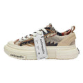 Beige Multicolor Frayed Textile Chunky Sneakers, Unisex Low Top Lace Up Shoes