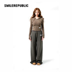 Dark Green-Gray Stretch Regenerated Cellulose Wool Blend Slim Fit Cropped Graphic Hoodie for Women