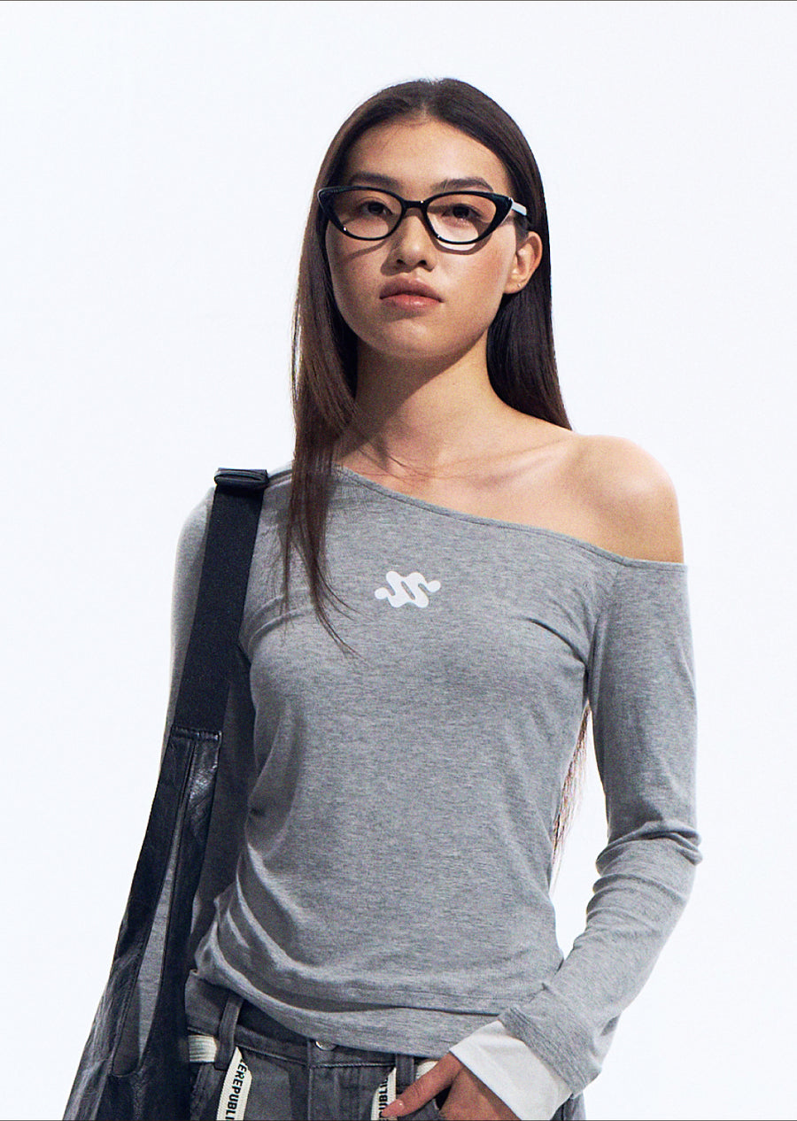 Gray One Shoulder Stretch Top with Viscose Blend Fabric for Women 详情图 10