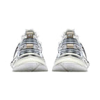 Metallic Silver Mesh Distressed Runner Sneakers, Unisex Low Top Lace Up Shoes