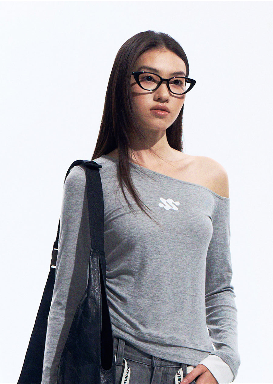 Gray One Shoulder Stretch Top with Viscose Blend Fabric for Women 详情图 11