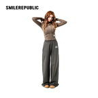 Dark Green 100% Cotton A-Line Wide Leg Sweatpants with Drawstring Waist and Logo Graphic
