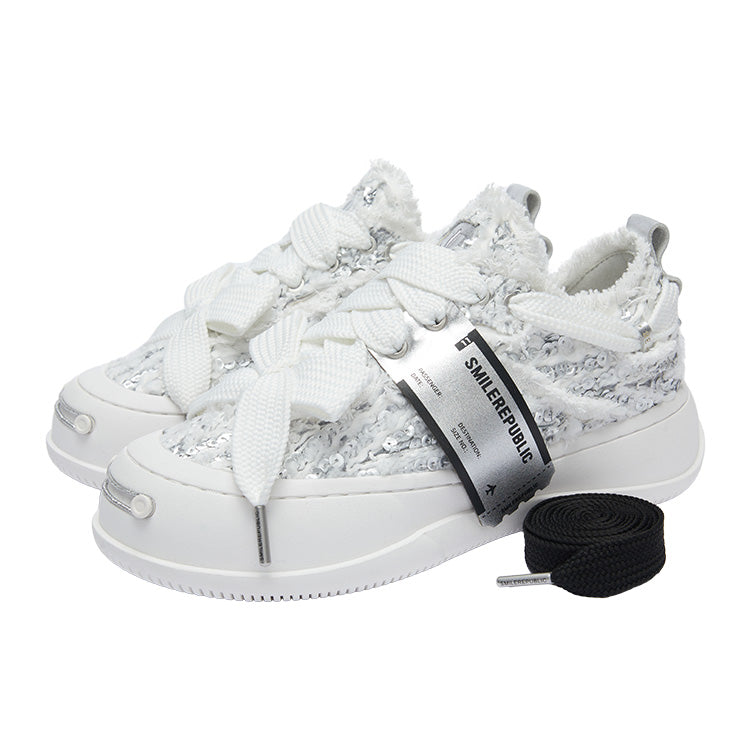 Silver Textured Low Top Sneakers, Unisex Lace Up Casual Shoes