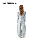 Silver Metallic Coated Cotton Denim Jacket, Cropped Zip Front Stand Collar Style