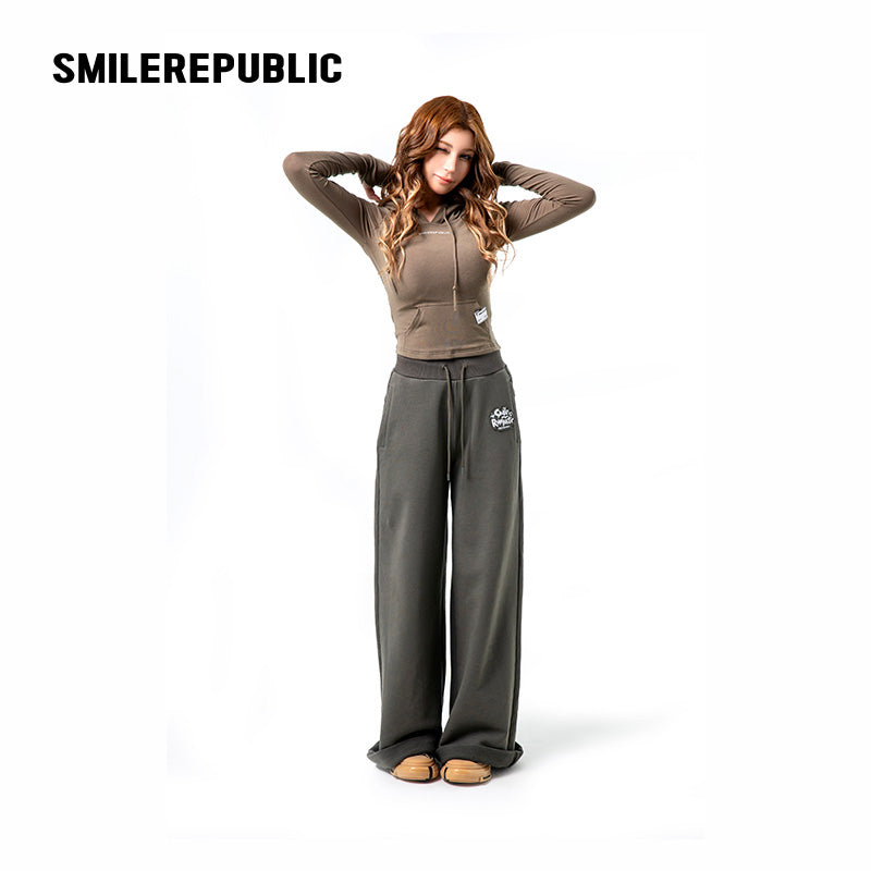 Dark Green-Gray Stretch Regenerated Cellulose Wool Blend Slim Fit Cropped Graphic Hoodie for Women