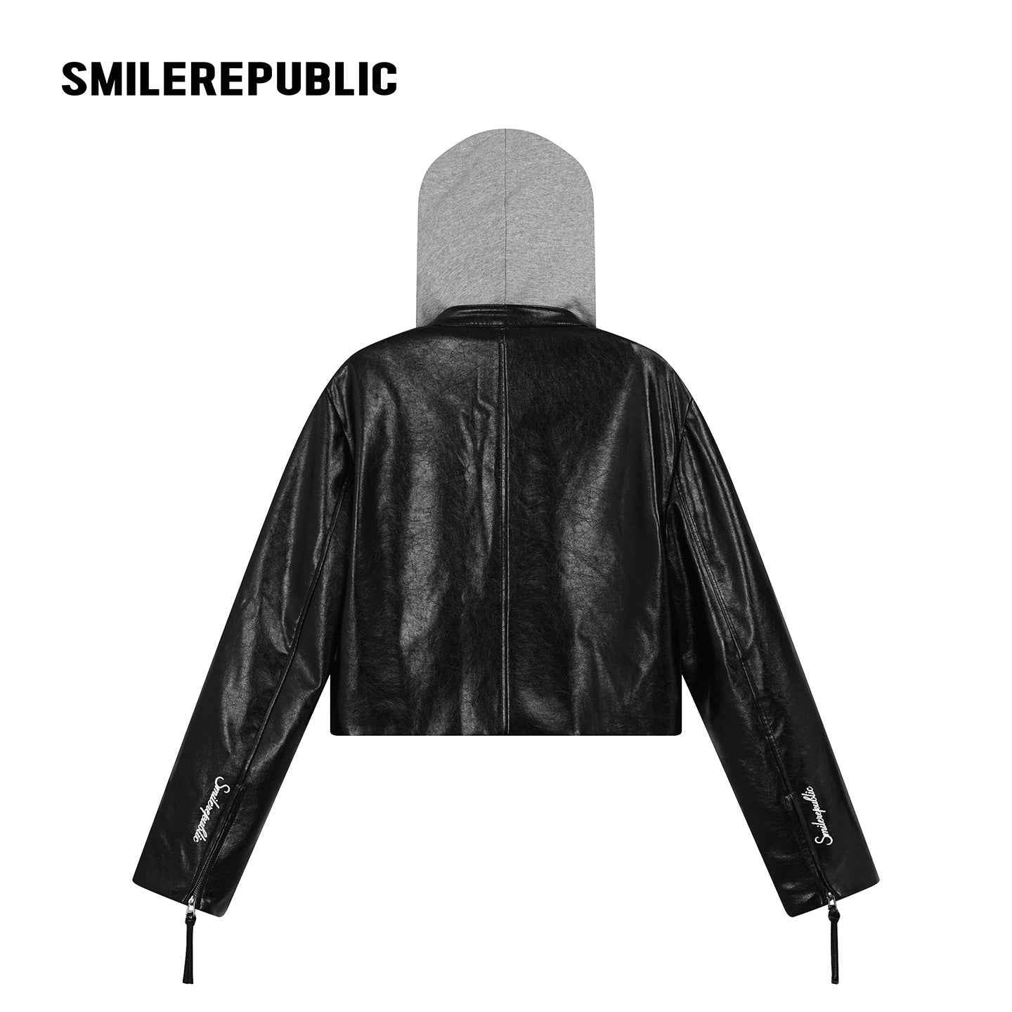 Cherry Red / Black Layered Hooded PU Leather Jacket