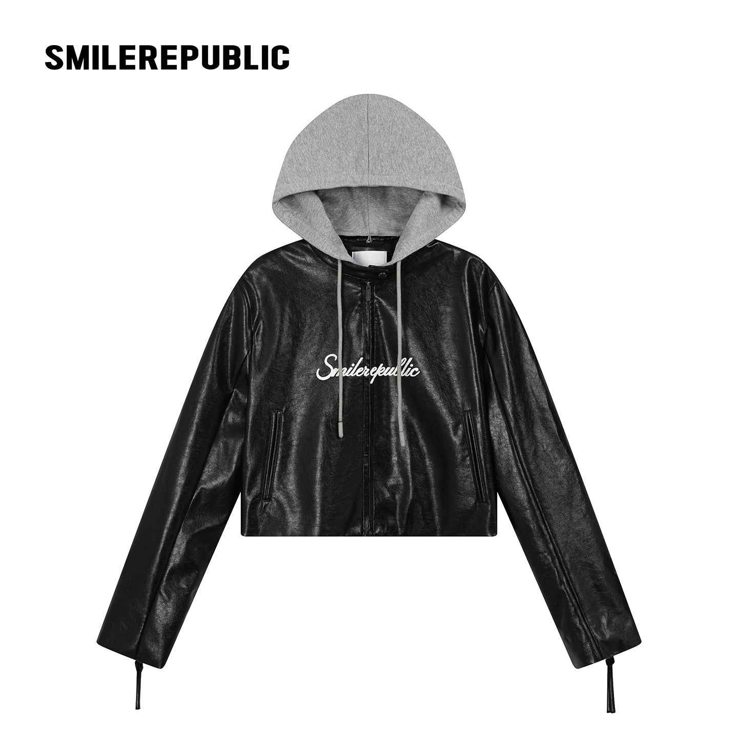 Cherry Red / Black Layered Hooded PU Leather Jacket
