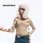 Brown Gray Slim Fit Nylon Spandex Long Sleeve Casual Top for Women, Stretchy Fitted Everyday Shirt