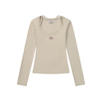 Brown Gray Slim Fit Nylon Spandex Long Sleeve Casual Top for Women, Stretchy Fitted Everyday Shirt