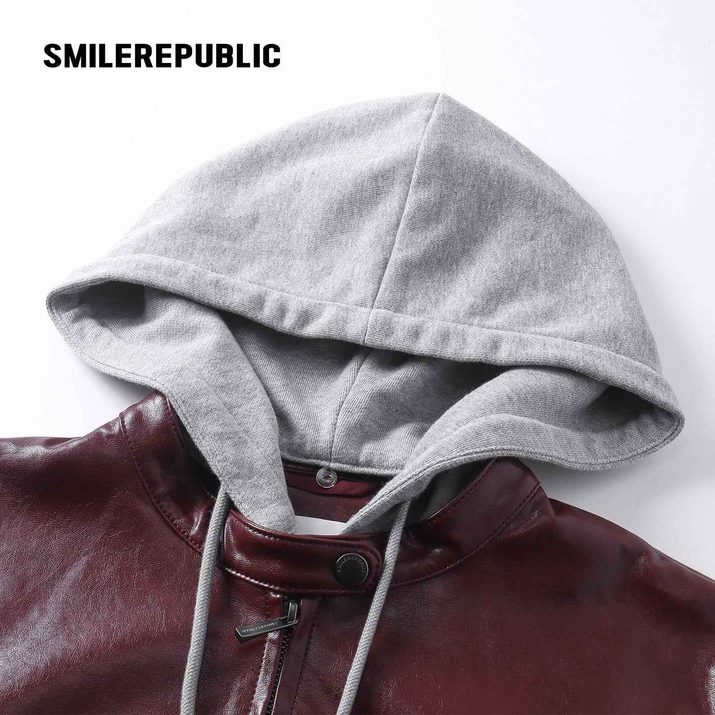 Cherry Red / Black Layered Hooded PU Leather Jacket