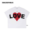 White 100% Cotton Oversized T-Shirt with LOVE Heart Graphic, Crew Neck Short Sleeve Tee