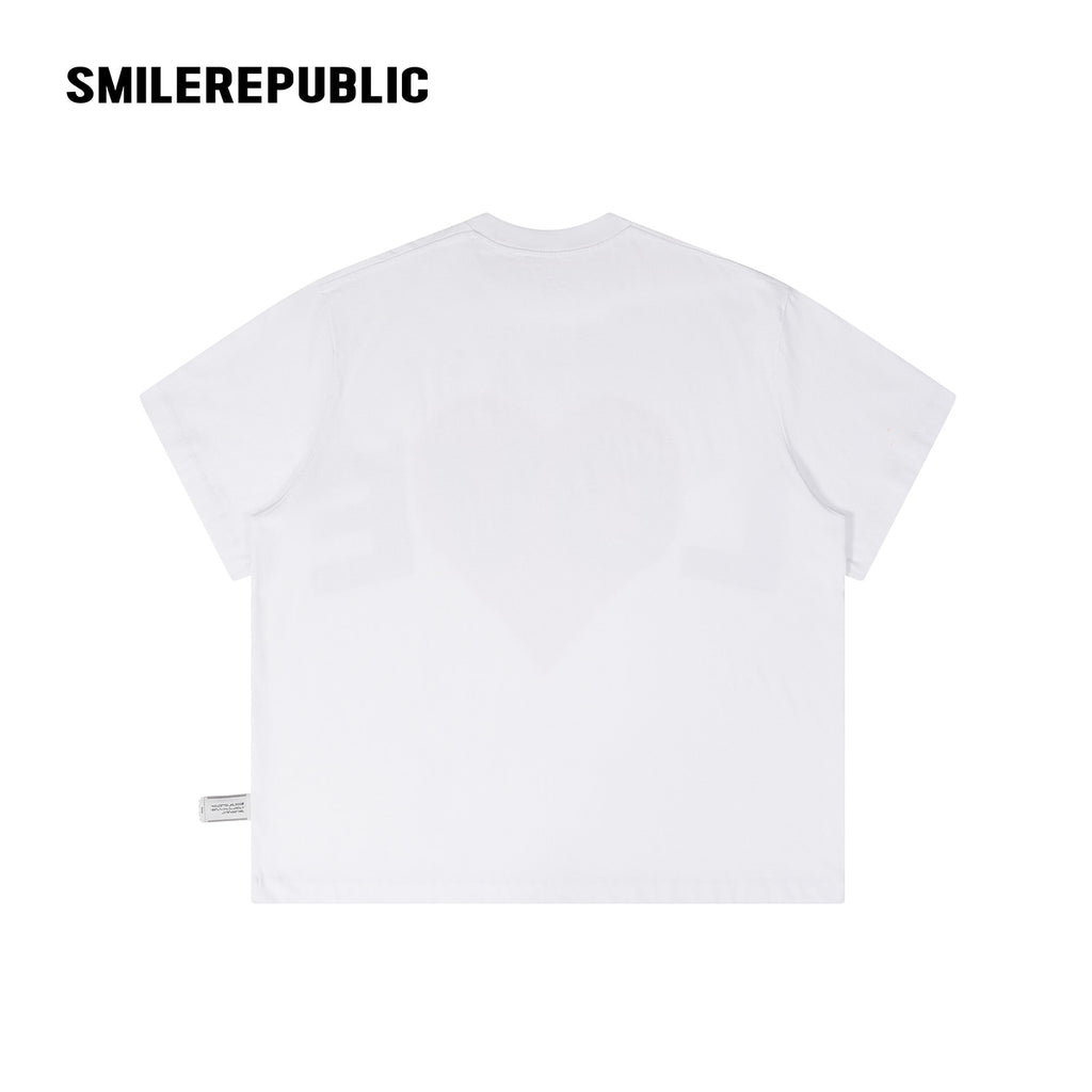 White 100% Cotton Oversized T-Shirt with LOVE Heart Graphic, Crew Neck Short Sleeve Tee
