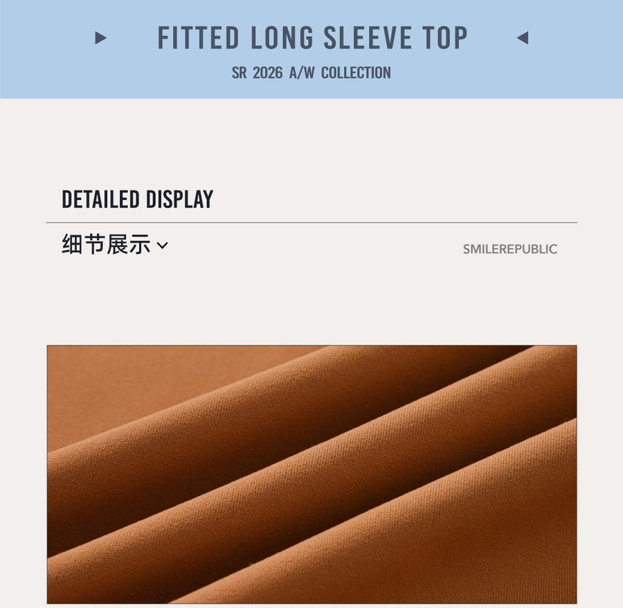 Brown Gray Slim Fit Nylon Spandex Long Sleeve Casual Top for Women, Stretchy Fitted Everyday Shirt 详情图 14