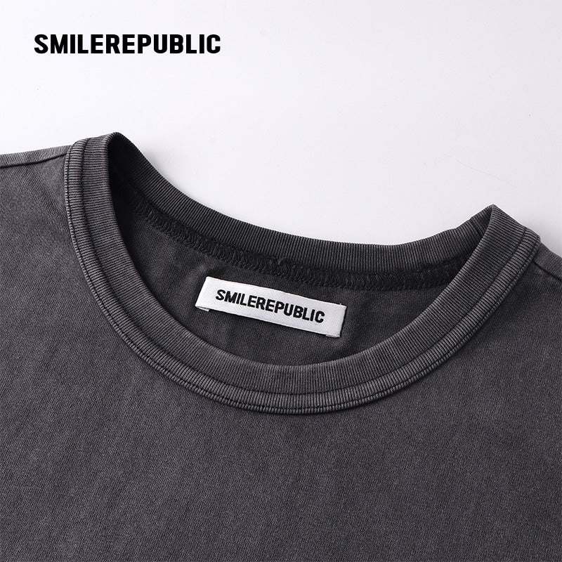 Washed Charcoal Gray 100% Cotton Shoe Sole Graphic Crew Neck Short Sleeve T Shirt