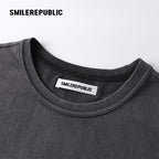 Washed Charcoal Gray 100% Cotton Shoe Sole Graphic Crew Neck Short Sleeve T Shirt
