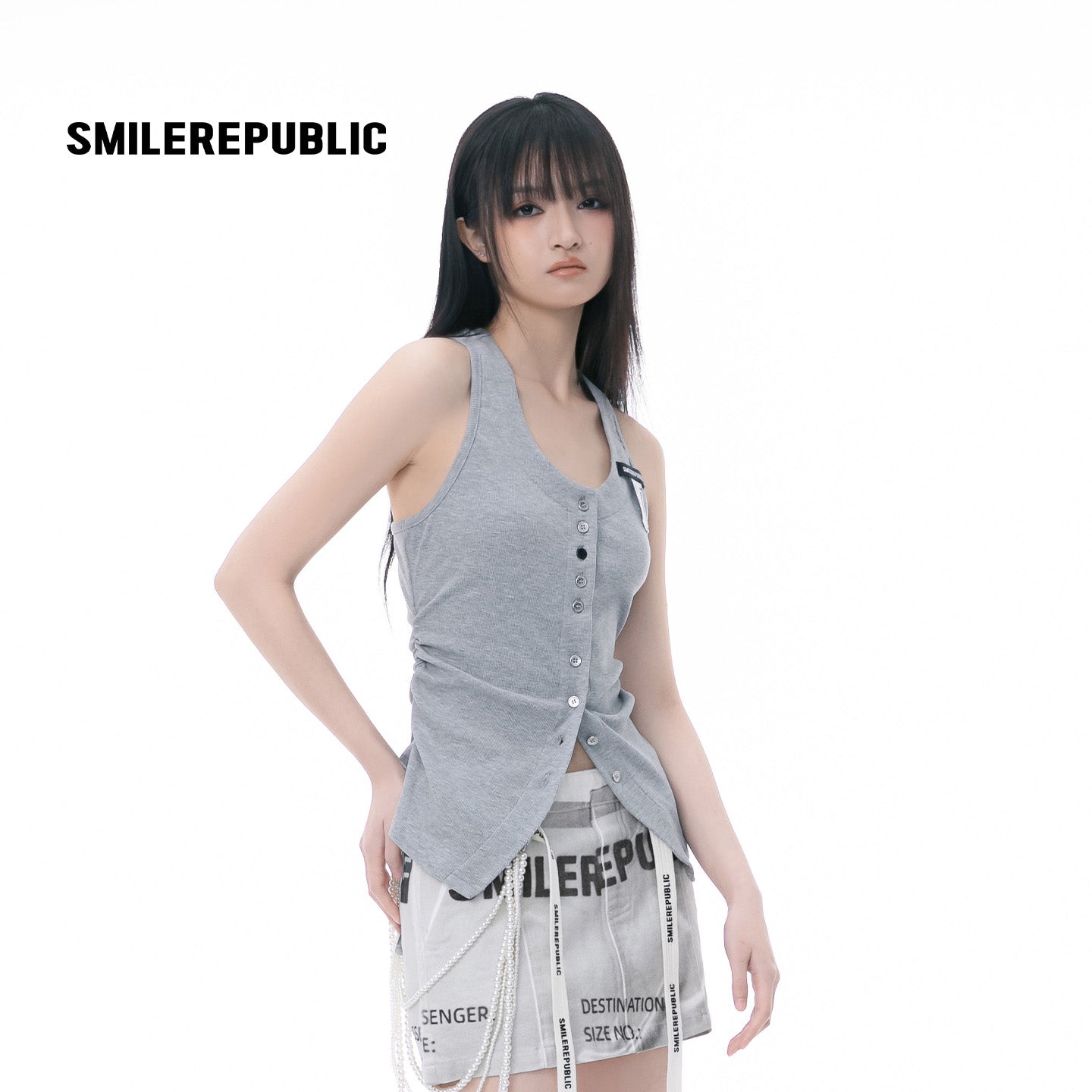 Fitted Logo Tag Detail Tank Top-SMILEREPUBLIC
