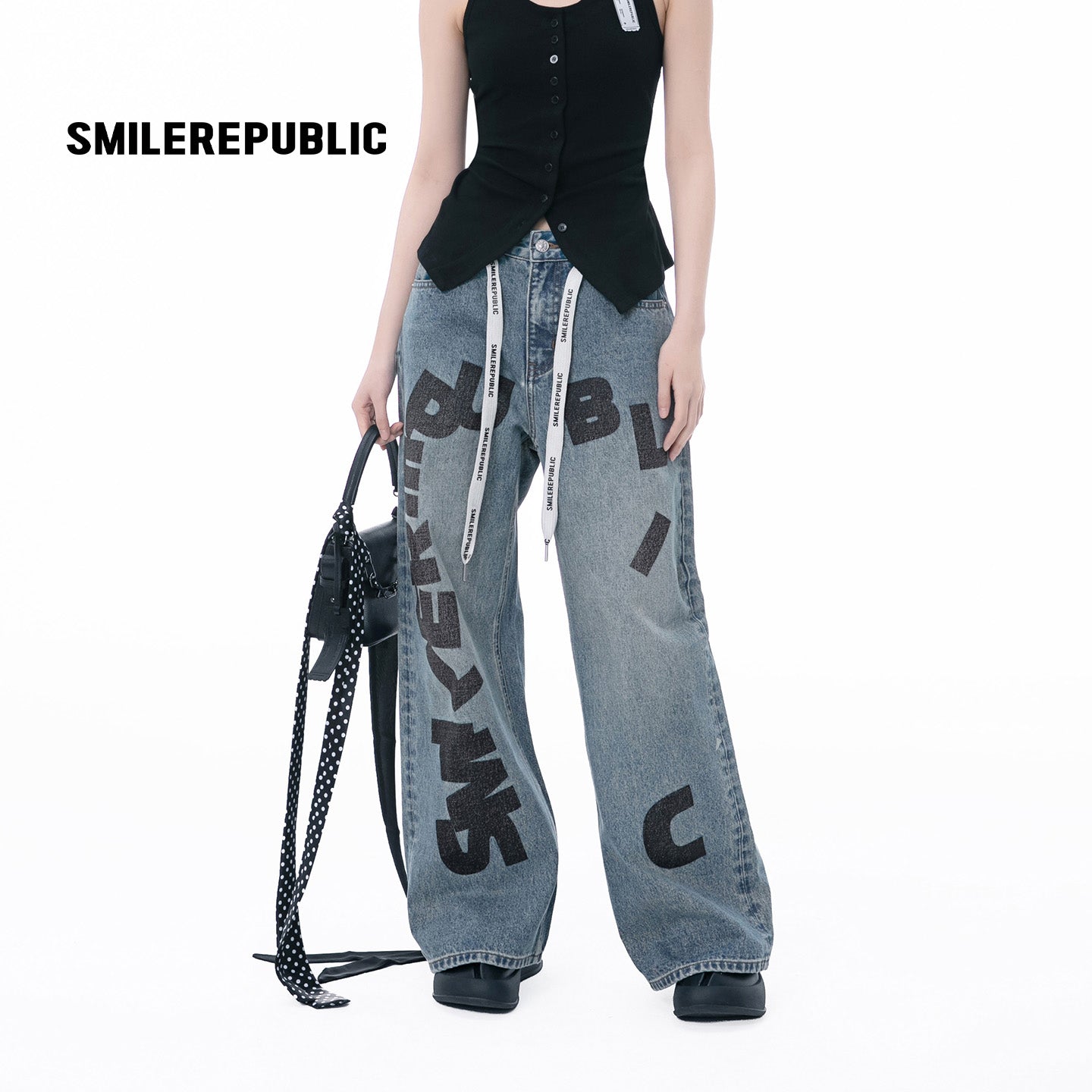 Random Letter Washed Jeans