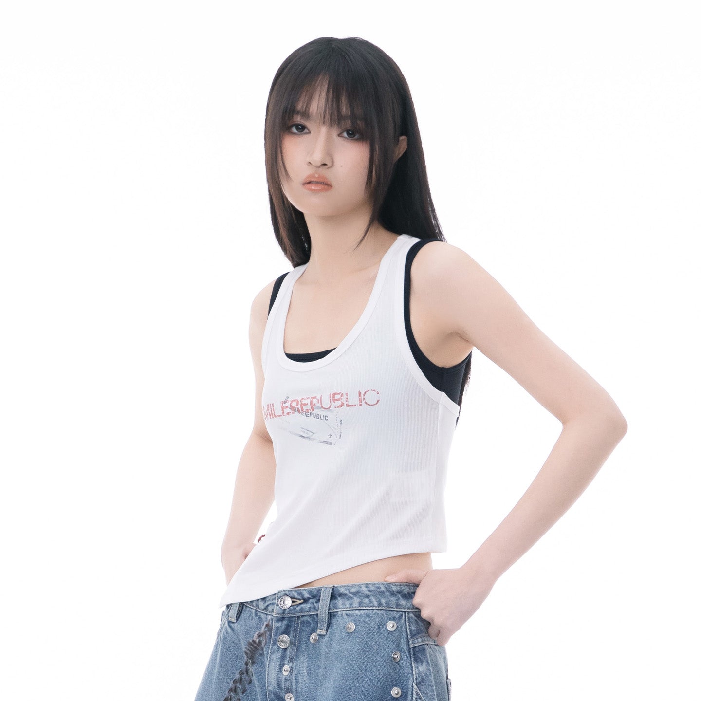 Faux Layered Tie-Front Tank Top