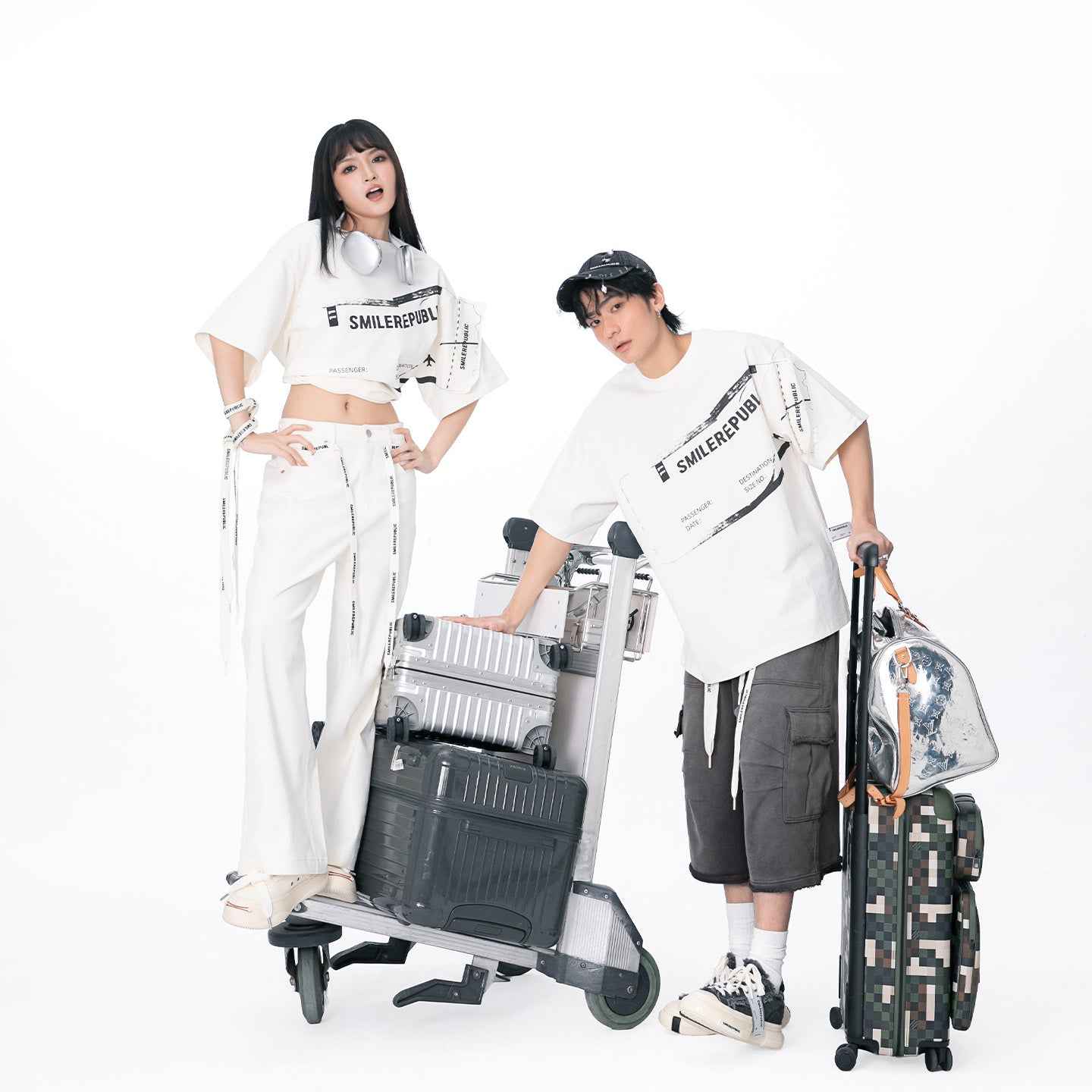 White Large Airplane Ticket Graphic Prin
