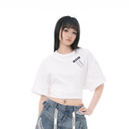 Washed Black/Washed White 100% Cotton Double-Layer Crewneck Short Sleeve T-Shirt, Casual Everyday Tee
