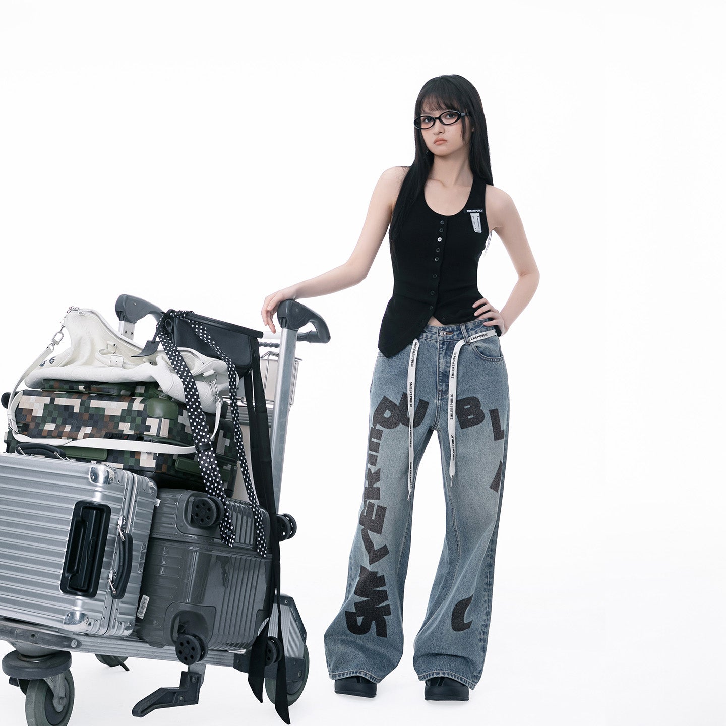 Random Letter Washed Jeans