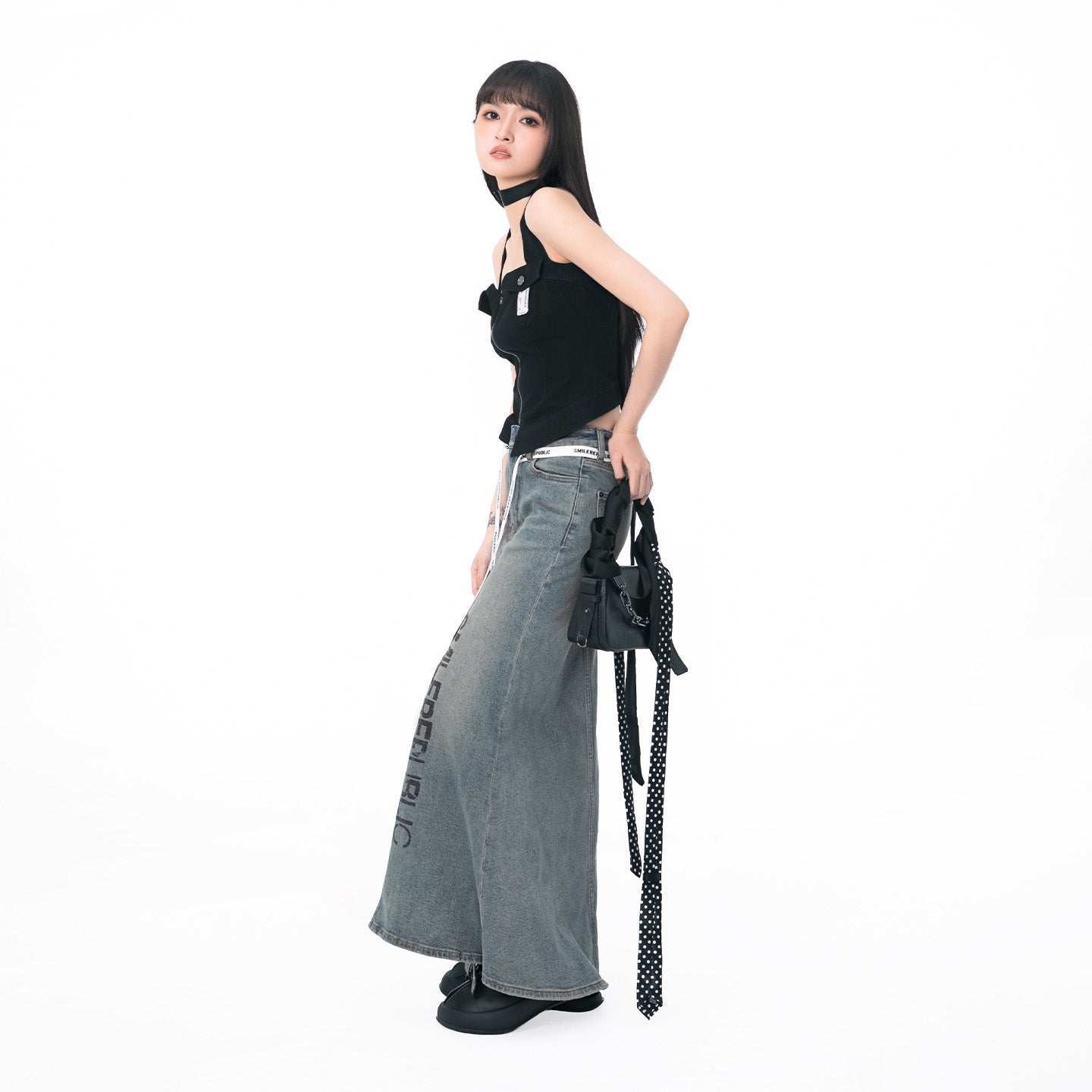 Black Zip-Front Fitted Halter Top with Decorative Pocket Details for Women