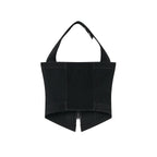 Black Zip-Front Fitted Halter Top with Decorative Pocket Details for Women