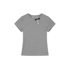 Gray Logo Tag Detail Fitted Crew Neck Short Sleeve T-Shirt for Women