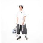 Washed Black/Washed White 100% Cotton Double-Layer Crewneck Short Sleeve T-Shirt, Casual Everyday Tee