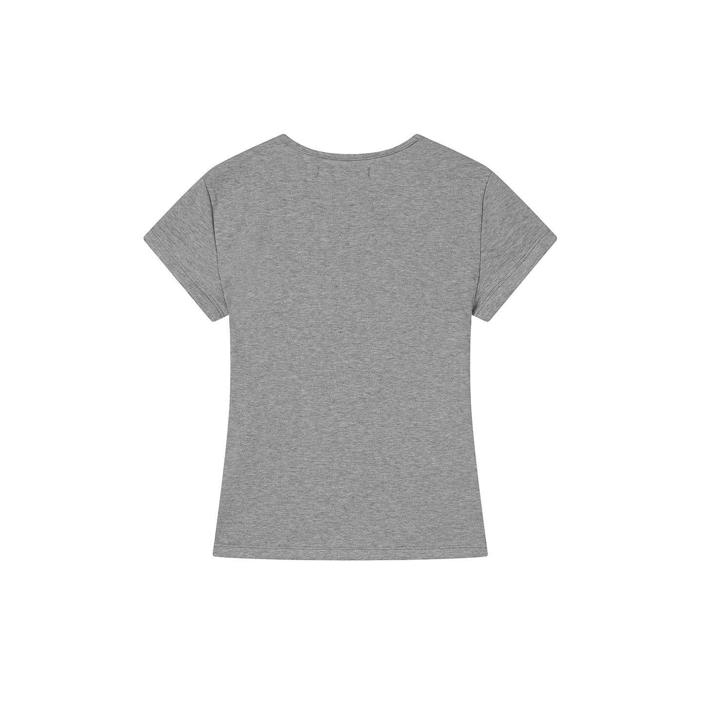 Gray Logo Tag Detail Fitted Crew Neck Short Sleeve T-Shirt for Women