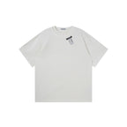 Washed Black/Washed White 100% Cotton Double-Layer Crewneck Short Sleeve T-Shirt, Casual Everyday Tee