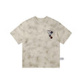 Beige Gray 100% Cotton Distressed Wash Graphic Oversized Crew Neck Short Sleeve T Shirt
