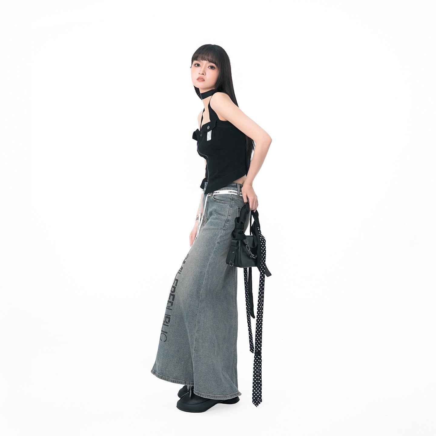 Slit Fishtail Graffiti Denim Skirt