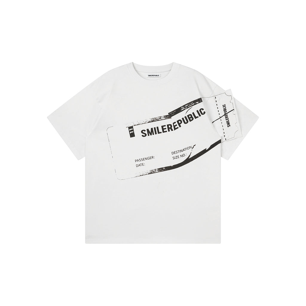 White Large Airplane Ticket Graphic Prin