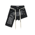 Black Washed Denim Shorts with Logo Drawstring, Women's Streetwear Shorts - view 5
