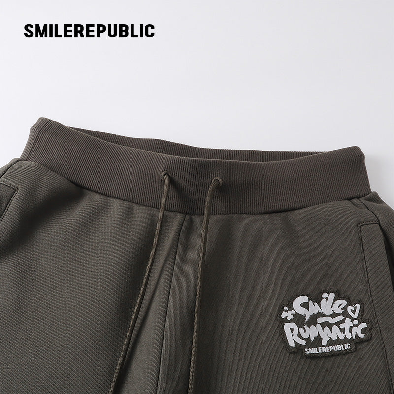 Dark Green 100% Cotton A-Line Wide Leg Sweatpants with Drawstring Waist and Logo Graphic