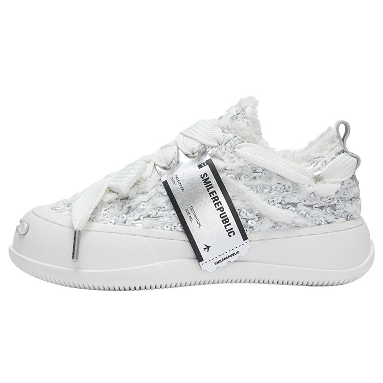 Silver Textured Low Top Sneakers, Unisex Lace Up Casual Shoes