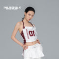 White Burgundy Mesh Tank Top with Side Drawstring Detail, Women's Streetwear Top