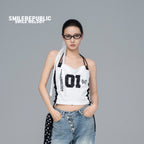 Women's Colorblock Mesh Tank Top with Side Drawstring Detail, Casual Streetwear Sleeveless Top
