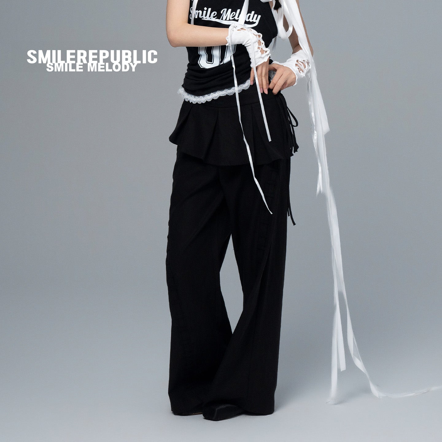 Detachable Pleated Skirt with Wide-Leg Trousers