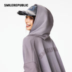 Gray Washed Cotton Distressed Full Zip Hoodie with Tonal Logo and Raw Edge Pockets