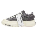Grey Frayed Canvas Platform Sneakers, Unisex Low Top Lace Up Shoes