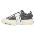 Grey Frayed Canvas Platform Sneakers, Unisex Low Top Lace Up Shoes