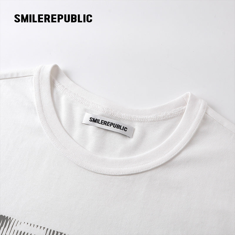 Washed Charcoal Gray/White 100% Cotton Gradient Letter Back Print Short Sleeve T-Shirt