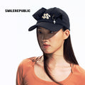 Black 3D Ear Detail Baseball Cap with Pearl Charm and Adjustable Strap