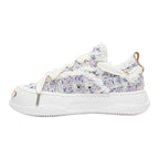 White Frayed Textured Low Top Sneakers, Unisex Lace Up Shoes